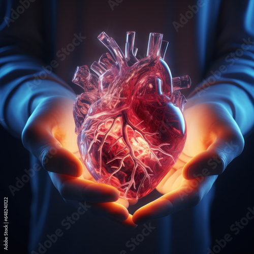 person holding a heart in 3d shining real in high resolution and sharpness photo