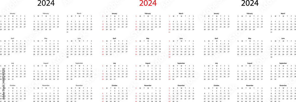 Set of calendar template for 2024 years. PNG - obrazy, fototapety, plakaty 