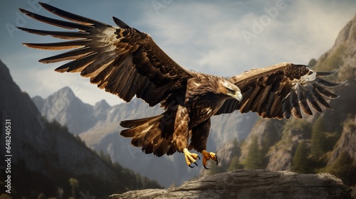 an image of a golden eagle with its wings spread wide in flight photo