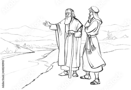 Abraham invites his nephew Lot to choose the land. Pencil drawing photo