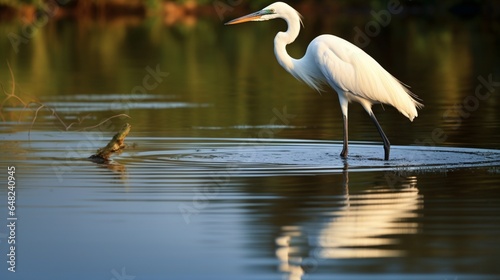an image of a graceful egret wading in the shallows © Wajid
