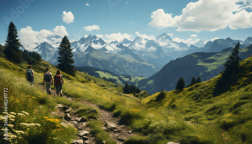 Friends hiking in the mountains