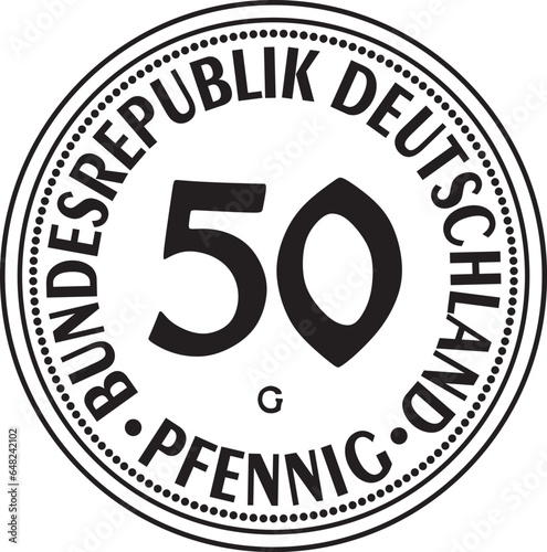 Germany 50 pfennig coin 1950 vector design handmade silhouette