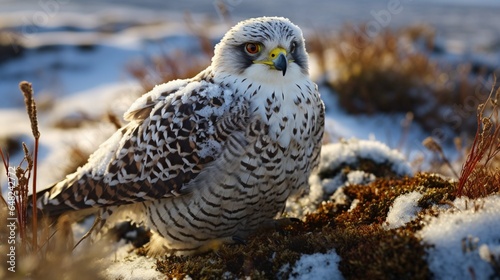 an image of a gyrfalcon in its Arctic tundra habitat