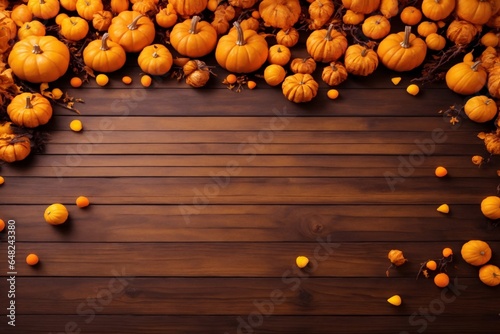 Halloween Elements on Wood Background, Halloween Party Border Wood Background, Halloween Background, AI Generative
