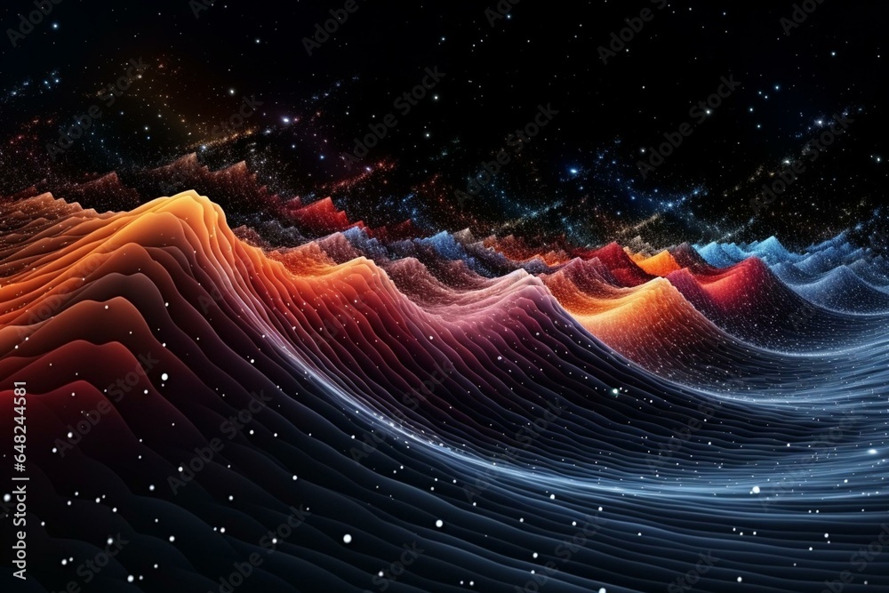 Gravity waves from stars colliding. Astrophysics concept. Generative AI - obrazy, fototapety, plakaty 