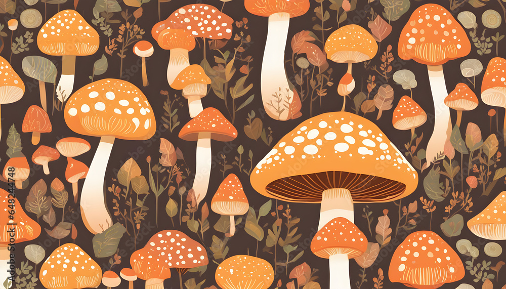 seamless pattern background with autumn mushrooms
