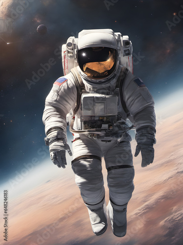 Astronaut in outer space. An astronaut in a spacesuit in space against the backdrop of the earth. generative AI