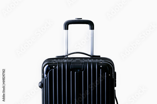 black travel bag, Vip Trolley Bag. Trolley Travel Bag. Spinner Trunk. Wheeled Luggage. Side View Modern Suitcase.