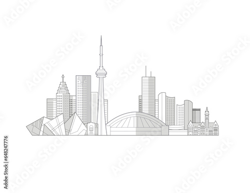 Toronto cityscape line art style vector illustration in black and white