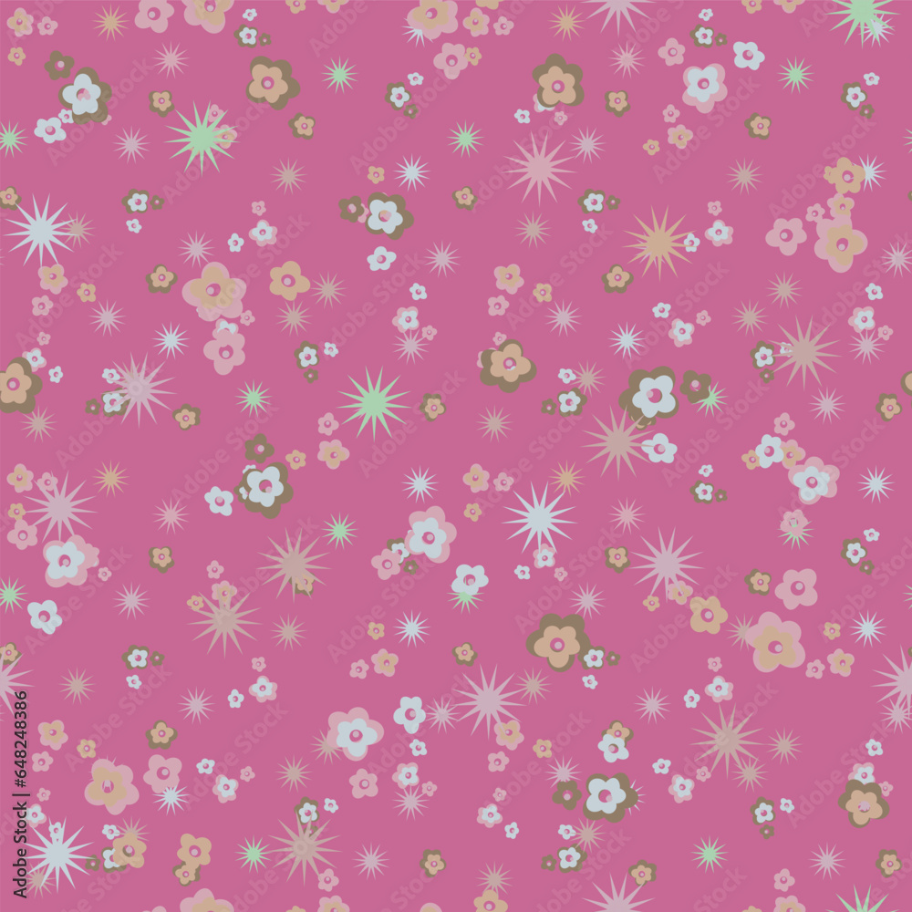 pink flowers and stars seamless vector pattern pink flowers and stars seamless vector pattern