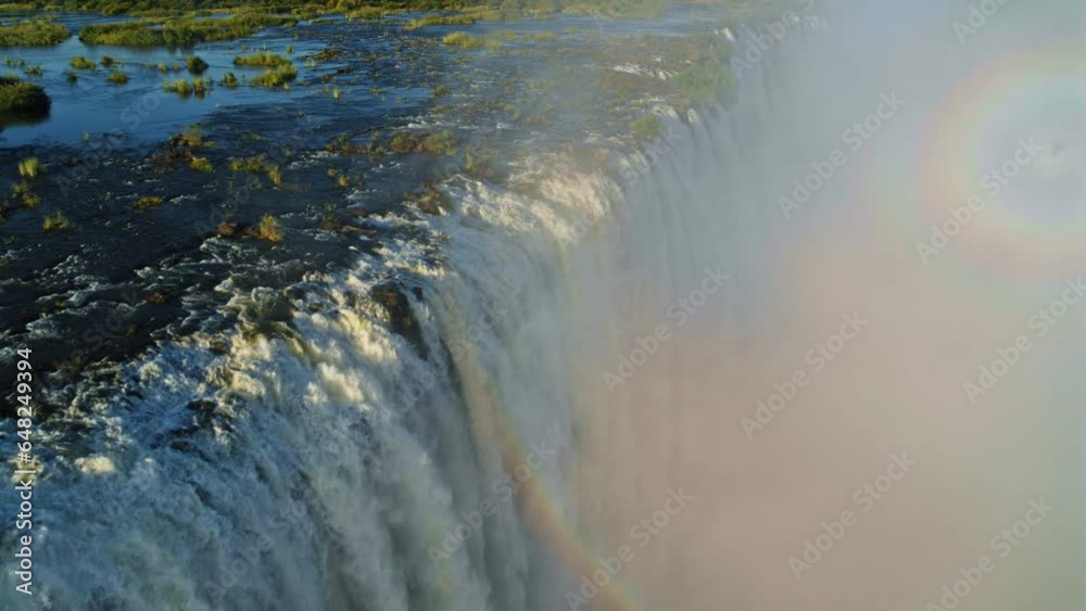 Wide shot, flying over Victoria falls in Zambia Wide shot, flying over Victoria falls in Zambia
