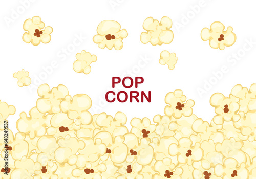 Vector illustration of popcorn falling from above, cartoon style, isolated on a white background for film, cinema, food, theater, and design.