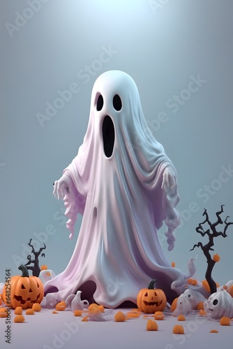 Halloween Spooky Ghost, Halloween Spooky Ghost Background, 3D Illustration OF Halloween Ghost, Halloween Background, AI Generative