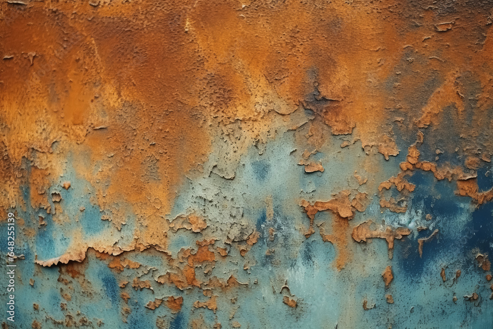 Blue wall with rust. Generative AI. banner, background, wallpaper, packaging