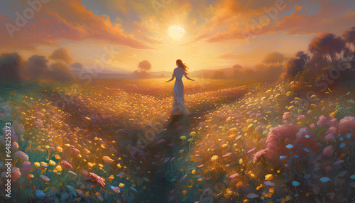 Angel in a field of Beautiful Flowers