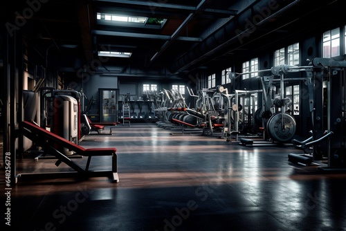 Fitness empty gym. AI Generated