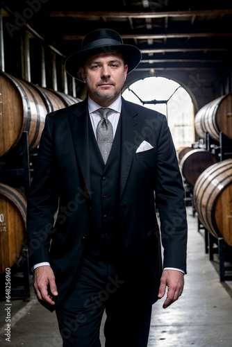 the 1920s era, the gangster aesthetic, and the distillery backdrop