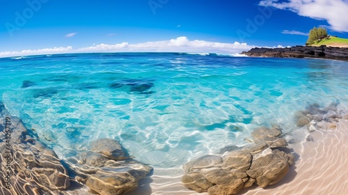 Tropical blue sea with white sand and stones submerged in Hawaii Sea foundation
