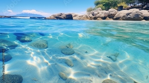 Tropical blue sea with white sand and stones submerged in Hawaii Sea foundation © Roma