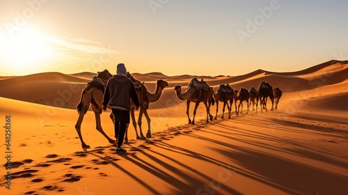 Tuareg with camels walk thru the forsake on the western portion of The Sahara Leave in Morocco The Sahara Leave is the universes biggest hot forsake