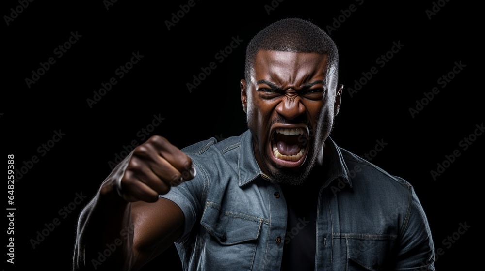 Portrait of a strong African American man making fist motions on a dark background Portrait of a strong African American man making fist motions on a dark background