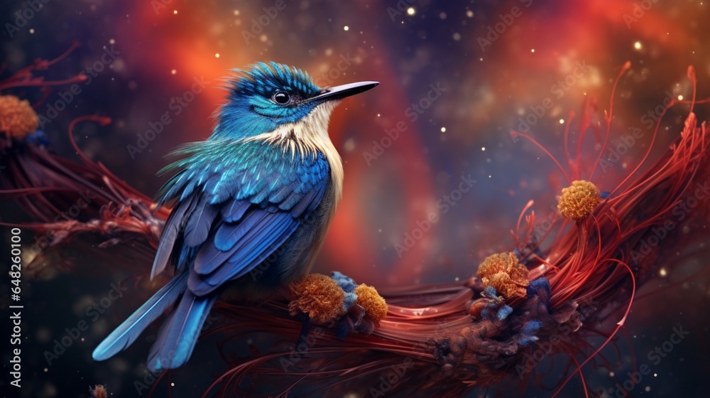 an image of a songbird with feathers that resemble a celestial nebula