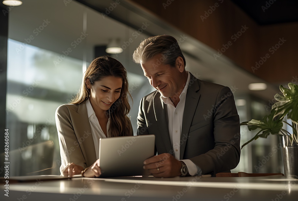 Business people working together in a modern office. Business people using a digital tablet.