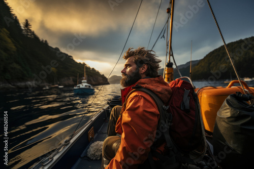 Side view of bearded experienced sailor