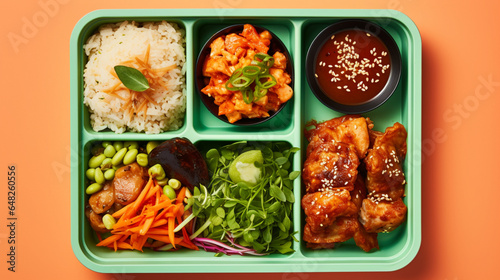 An overhead shot of a delicious and healthy Korean ben, generative ai © FoodArts