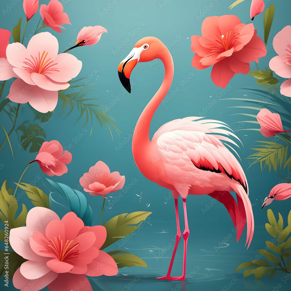 Fototapeta premium Flamingo Bird Illustration AI Generative