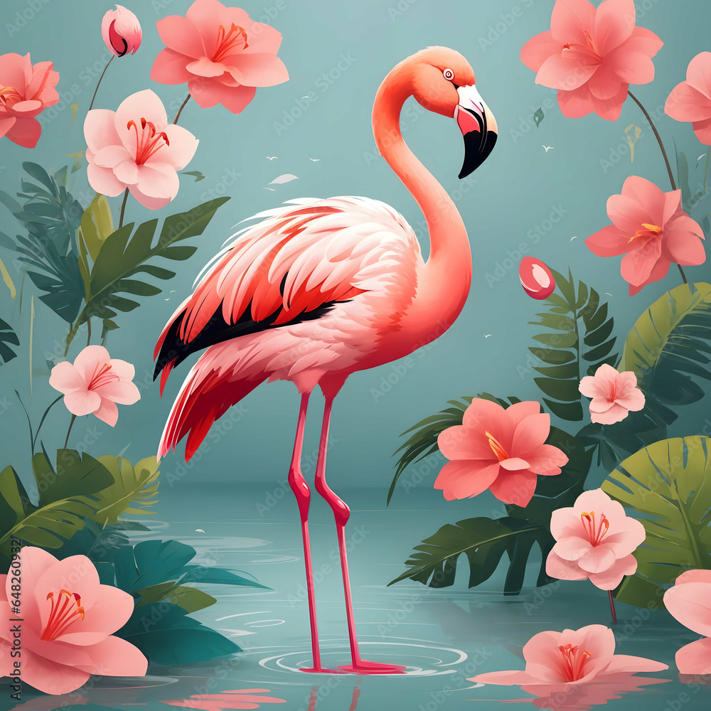 Fototapeta premium Flamingo Bird Illustration AI Generative