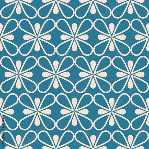 Blue-white color geometric floral pattern. Vector geometric floral shape seamless pattern retro style. Floral geometric pattern use for fabric, textile, home decoration elements, upholstery, wrapping.