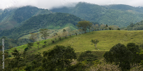 Landscape Of Grassy Hills With Trees And Cloud; Zacapa, Guatemala photo
