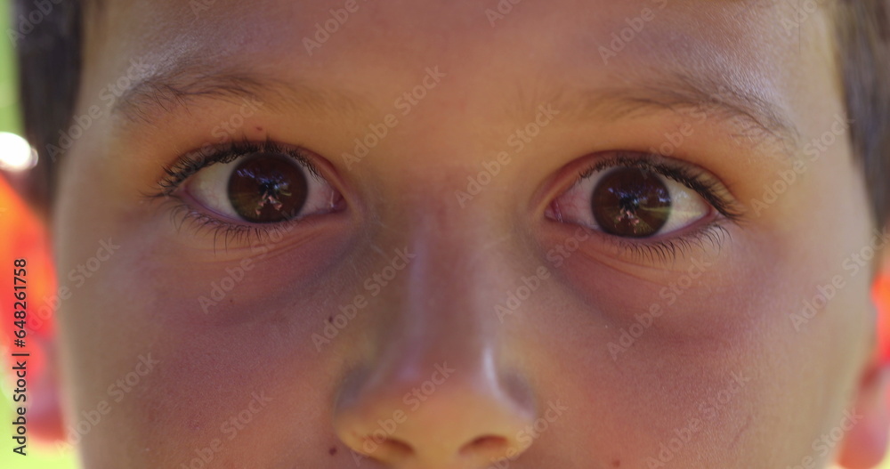 Child eyes looking sideways right and left feeling anxious. Worried concerned kid macro eyes Child eyes looking sideways right and left feeling anxious. Worried concerned kid macro eyes