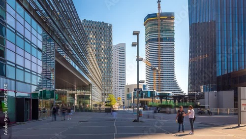 Vienna donaustadt danube vienna skyscrapers time lapse hyperlapse, vienna austria. photo