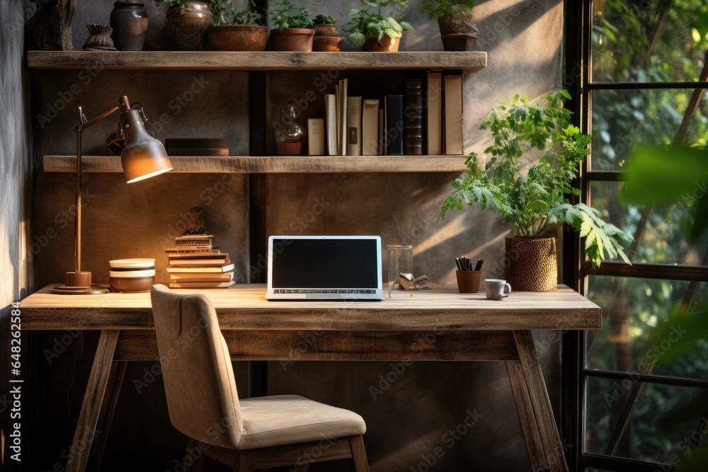 Fototapeta premium A horizontal photograph of a modern workspace with a laptop and creative design