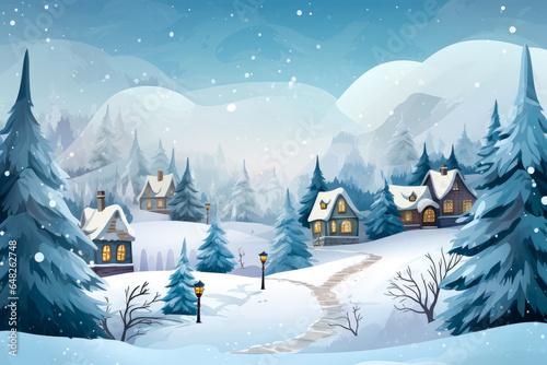 Winter village. Christmas and New Year background. © mila103