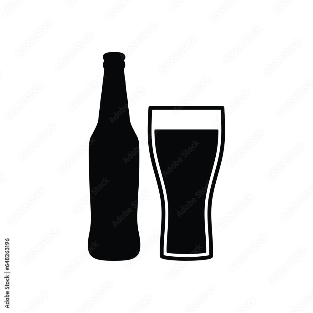beer bottle and glass icon, silhouette of beer bottle beer bottle and glass icon, silhouette of beer bottle