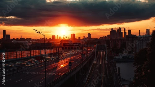 Time lapse of traffic in Moscow, Russia at sunset. ProRes 422 LT 10 bit 4k