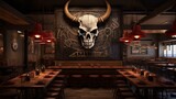 Create a menu for a restaurant that serves dishes inspired by the longhorn bull skull camera's design.