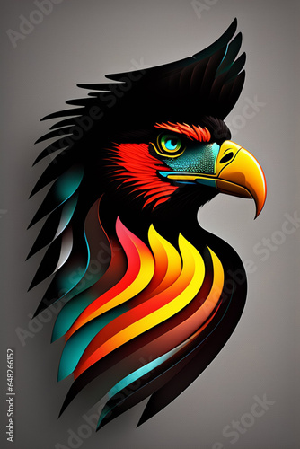 vector, color eagle icon with girl face, black background, artstation, 3D