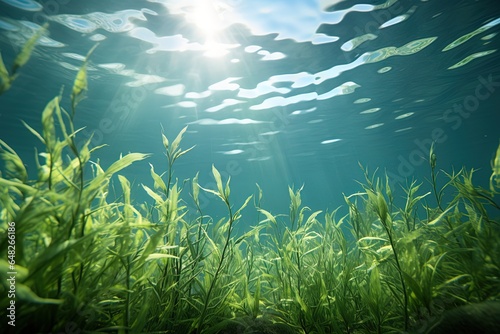An underwater species of algae growing deep beneath the sunlight lit water surface