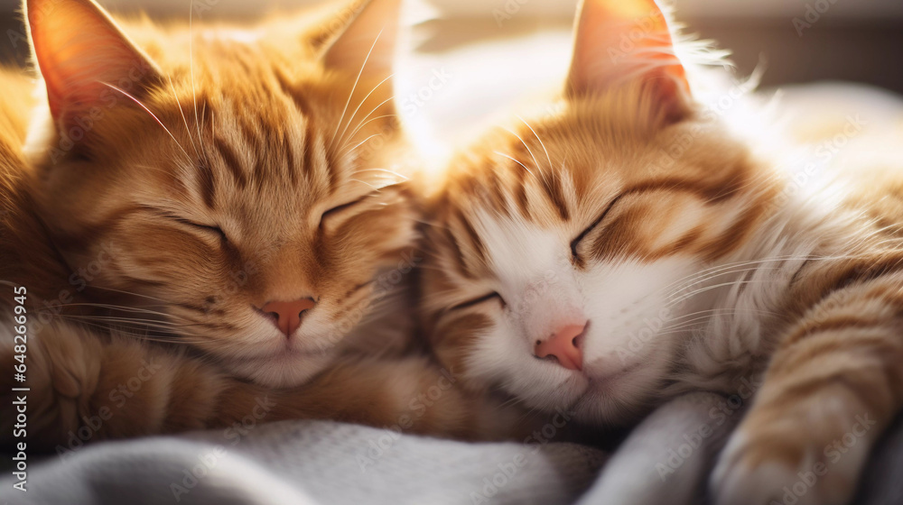 Purrfect Companions: Two Cats Cuddling in Warm Embrace