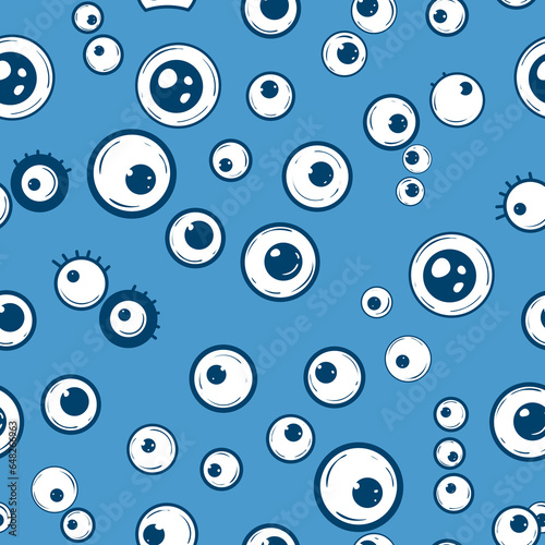 Seamless pattern for Halloween projects. Vector illustration with graphic eyes on a blue background.