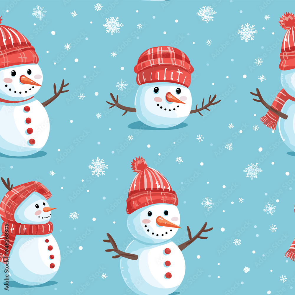 Christmas is here! Varied Pattern Snowman. Generative AI illustration. Christmas is here! Varied Pattern Snowman. Generative AI illustration.