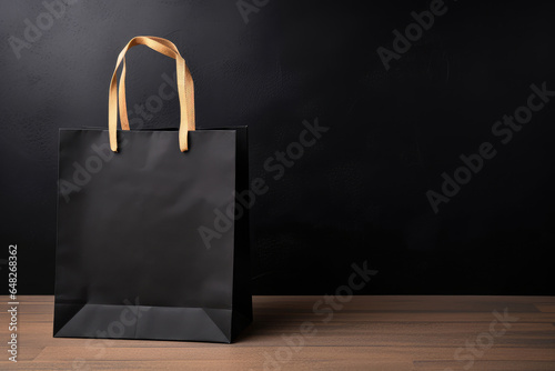 Gift paper shopping bag on wooden table