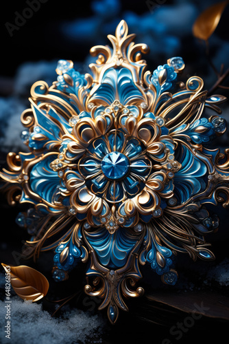Artistic blend of vibrant colors enhancing the intricate structure of a detailed snowflake 