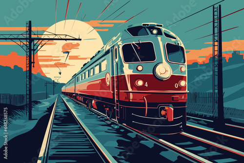 Vintage Retro Train Illustration with Nostalgic Colors