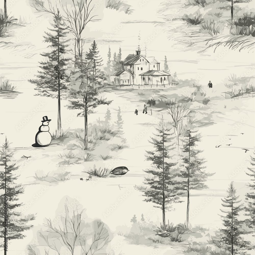 Christmas is here! Varied Pattern Snowman. Generative AI illustration.